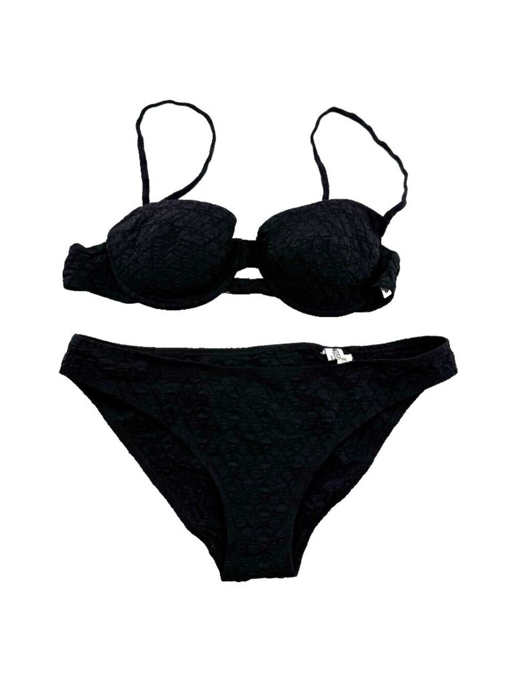 Moschino Mare Black Textured Push Up Bikini Set IT46 Made In Italy EUC